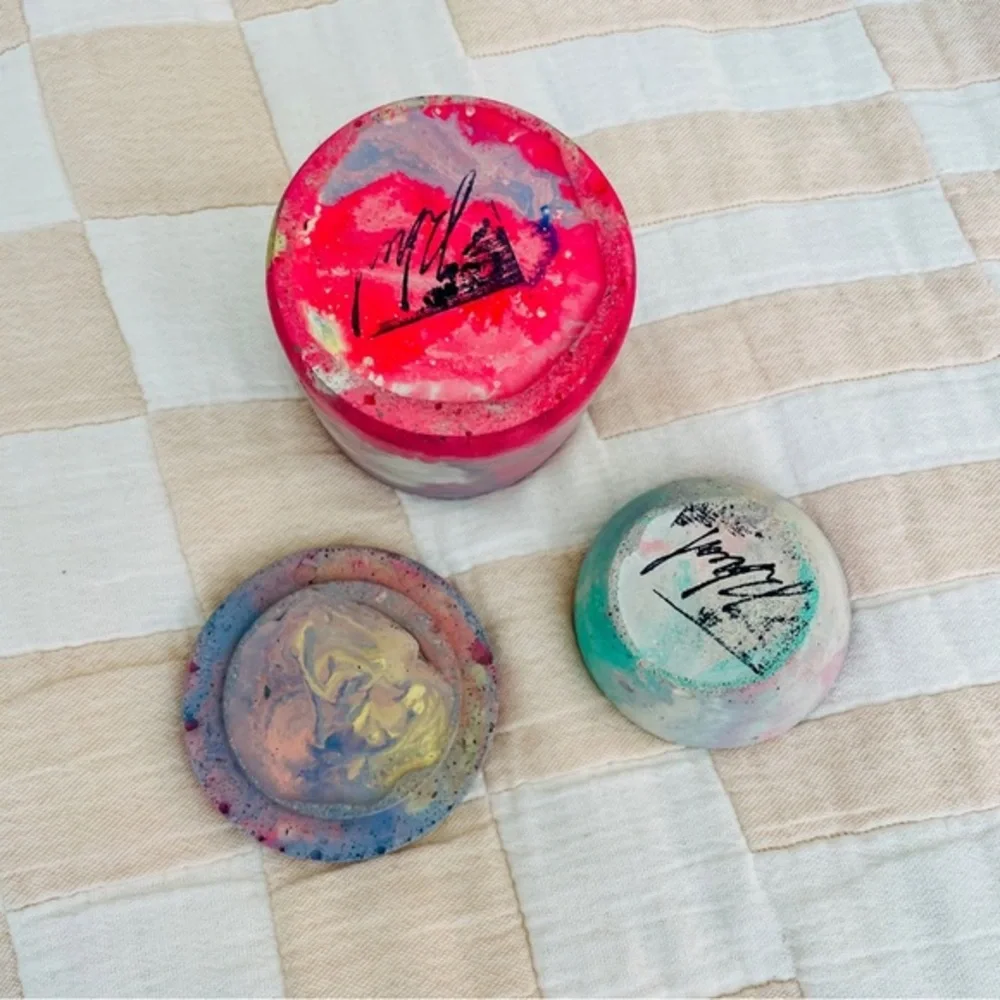 HANDMADE Marbled‎ Concrete Jewelry Jar & Small Bowl